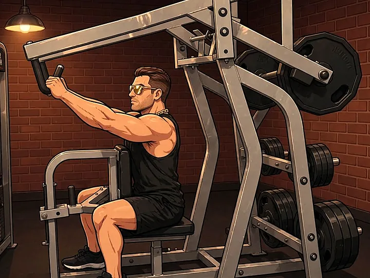 Remada na máquina Hammer Strength: posição inicial