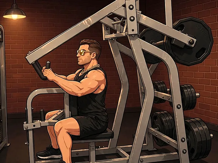 Remada na máquina Hammer Strength: posição final